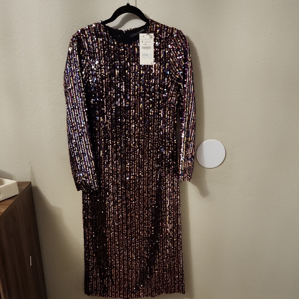 Zara Multicolor Sequin Long Sleeve Dress